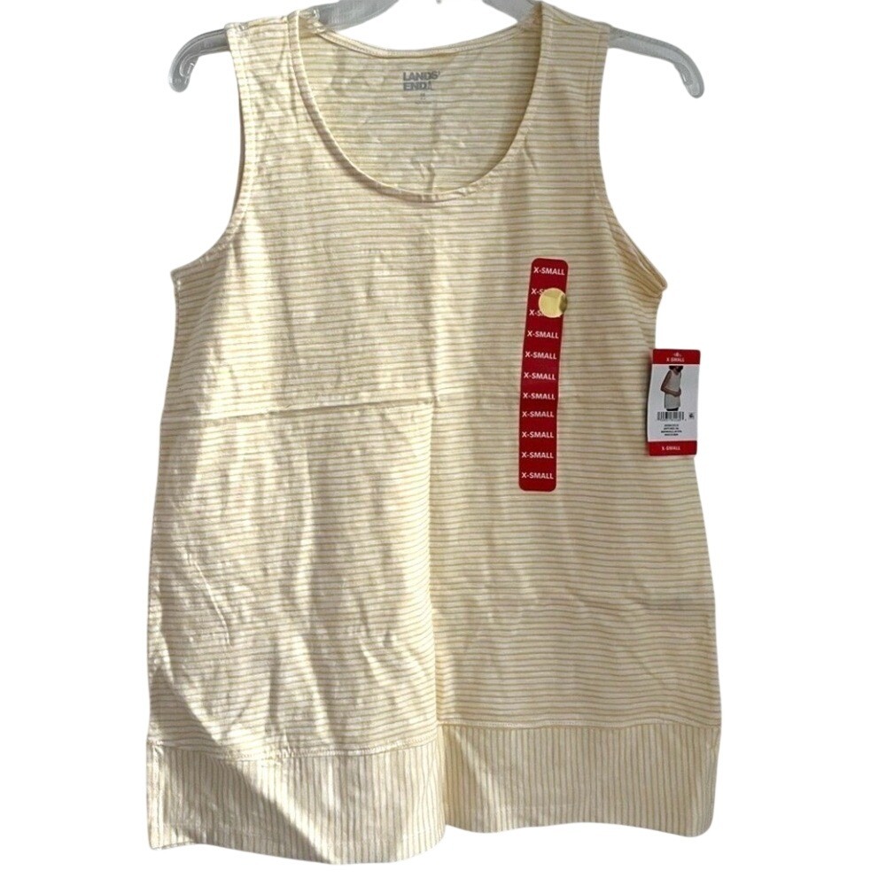 Lands End Sleeveless Striped Split Hem Tank Top Womens XS Yellow White NWT